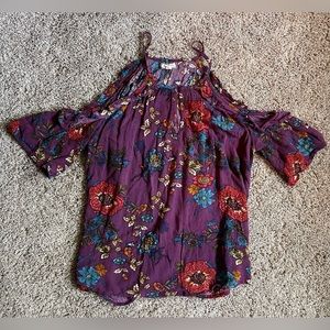 Purple Exposed Shoulder Flowy Shirt